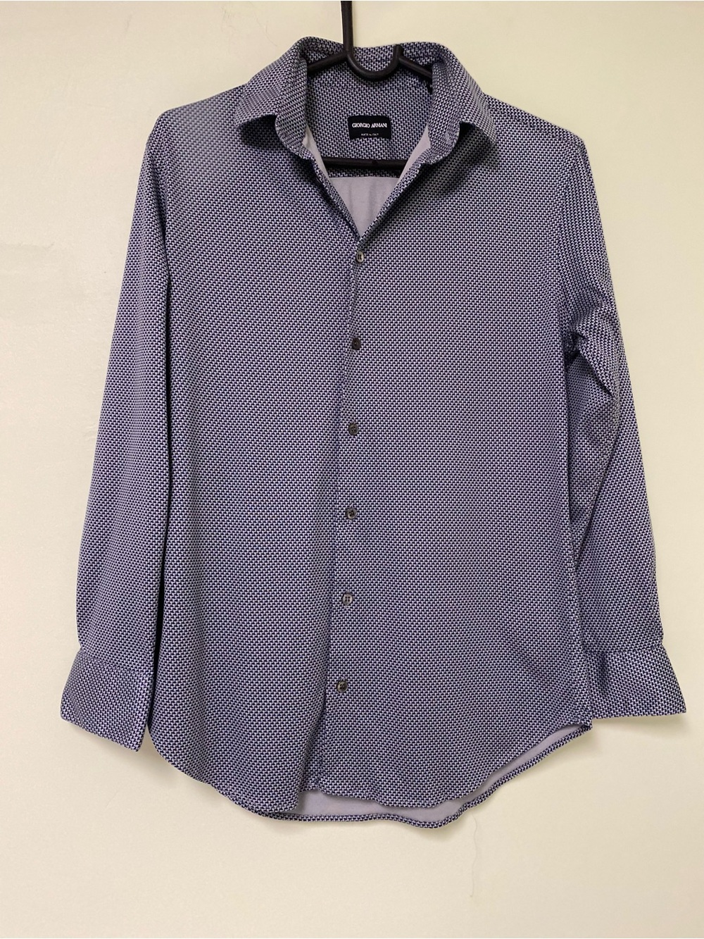 Giorgio Armani Blue Micro-Pattern Long-Sleeve Dress Shirt